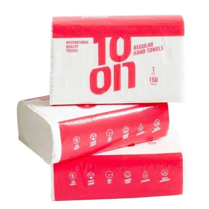 10on Tissues Regular Hand Towels – 150 Pulls – 21 × 21 cm – 1 Ply