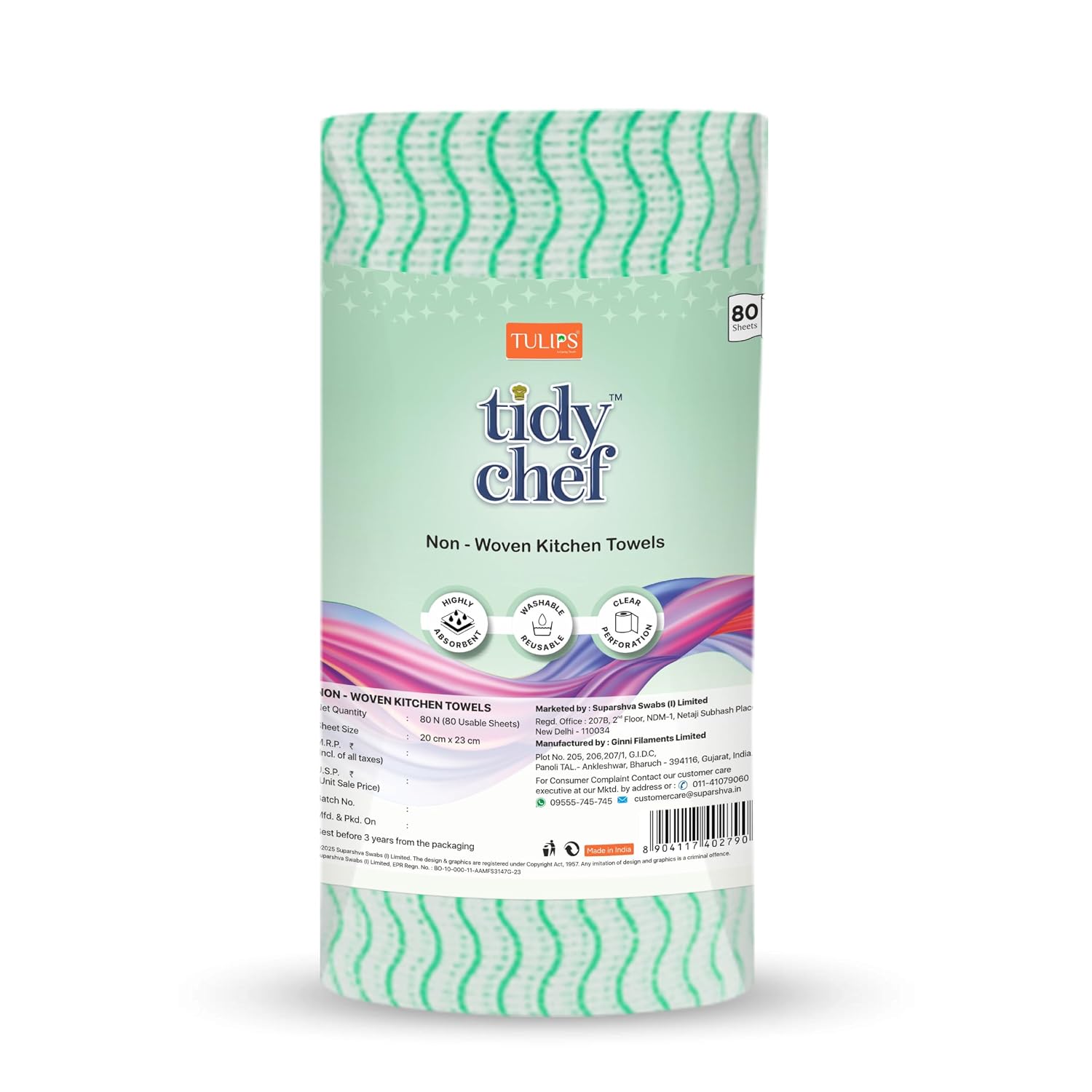Tidy Chef Green Kitchen Towels Non-Woven – 80 Sheets