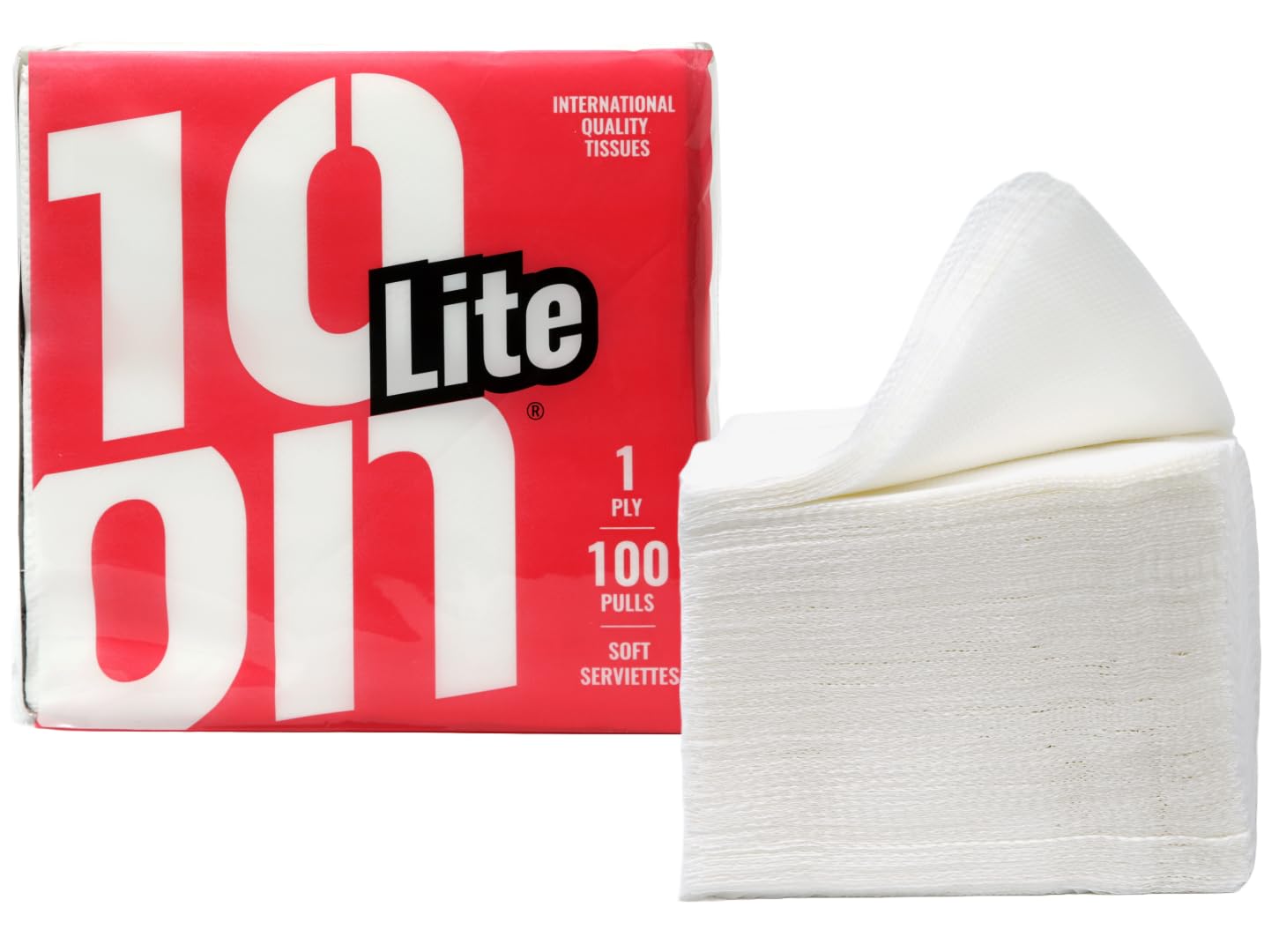 10on Tissues Lite Soft Serviettes – 30 × 30 cm – 100 Pulls – 1 Ply