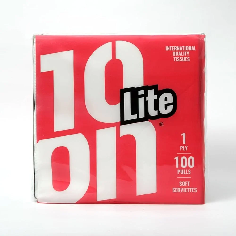 10on Tissues Lite Soft Serviettes – 30 × 30 cm – 100 Pulls – 1 Ply