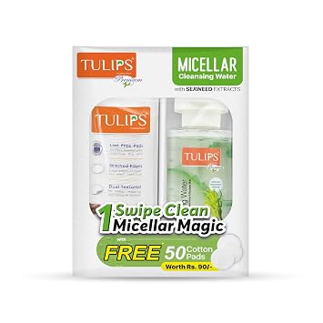 TULIPS Micellar Cleansing Water Combo Box, Micellar Water + 50 Cotton Pads