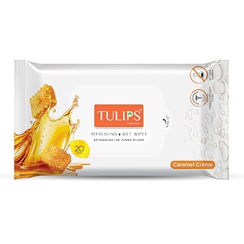 TULIPS Refreshing Wet Wipes – Caramel Crème, 20 Wipes