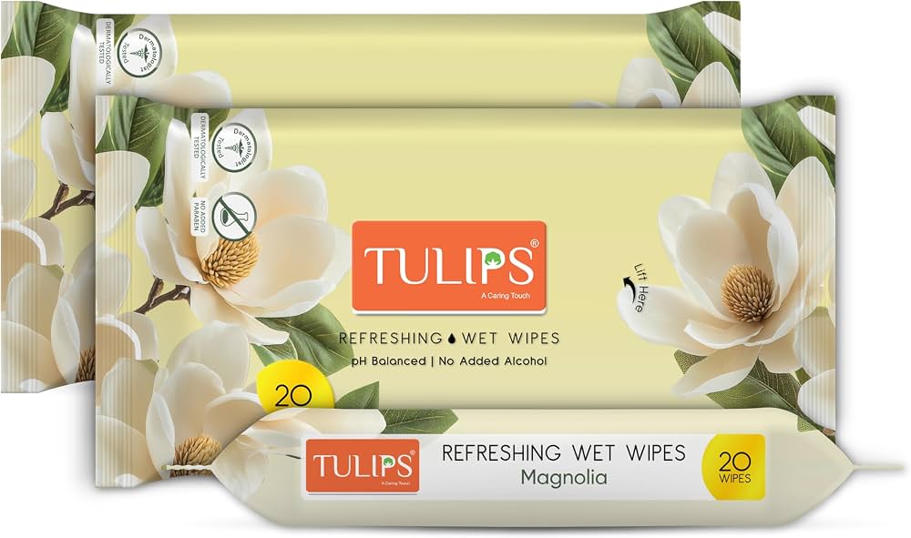 TULIPS Refreshing Wet Wipes – Magnolia, 20 Wipes