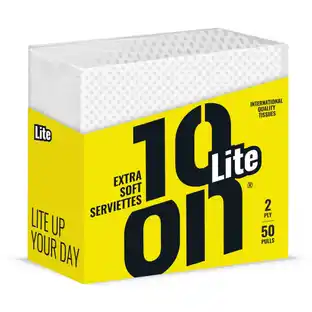 10on Tissues Lite Extra Soft Serviettes – 30 × 30 cm – 50 Pulls – 2 Ply