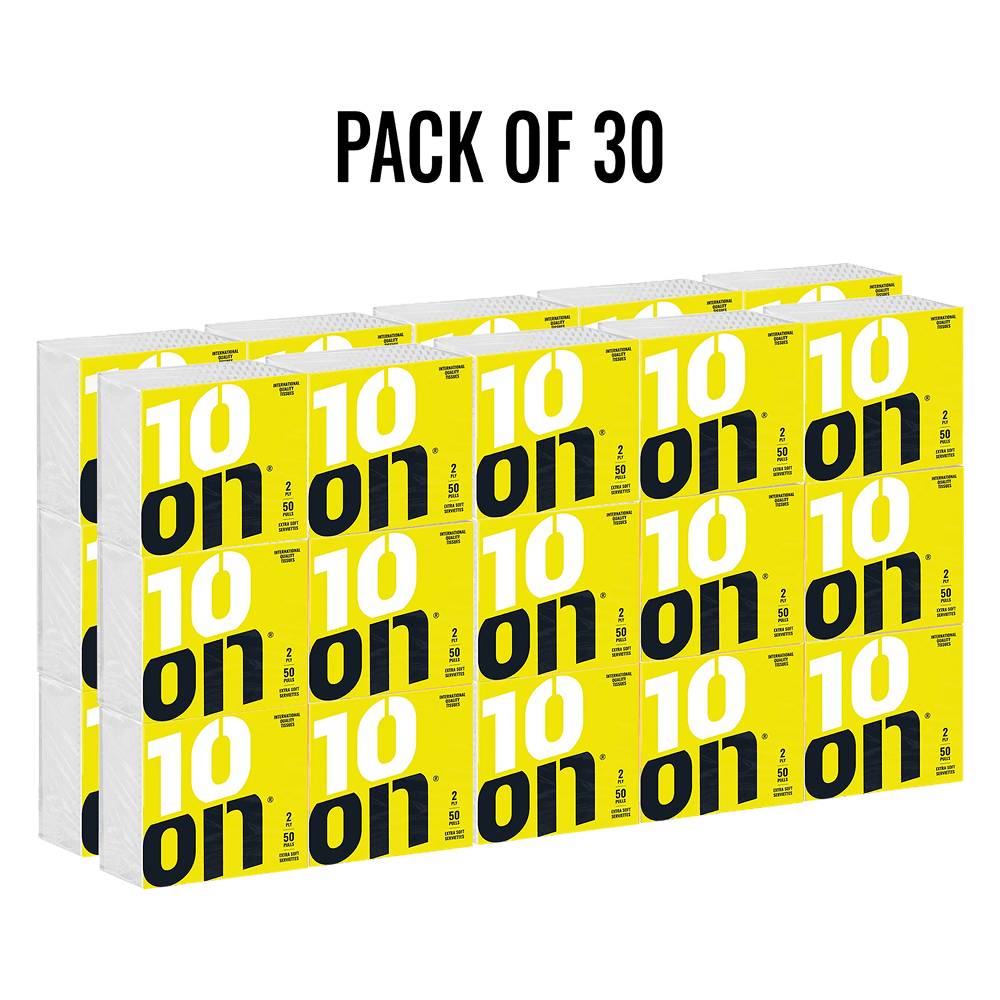 10on Tissues Lite Extra Soft Serviettes – 30 × 30 cm – 50 Pulls – 2 Ply