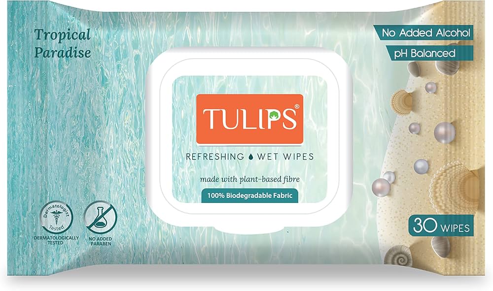 TULIPS Biodegradable Wet Wipes – Tropical Paradise, 30 Wipes