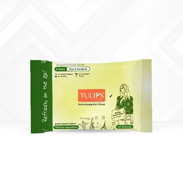 TULIPS Handy Purse Pack – Pear & Gardenia, 8 Wipes