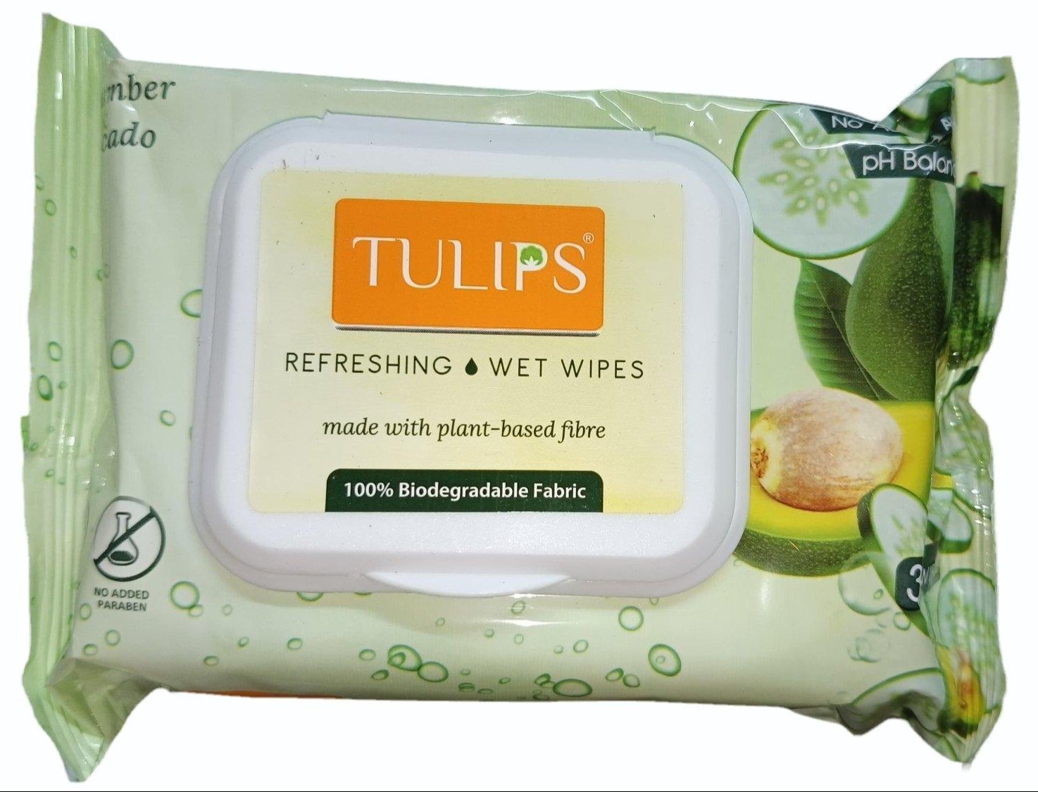 TULIPS Biodegradable Wet Wipes – Cucumber & Avocado, 30 Wipes