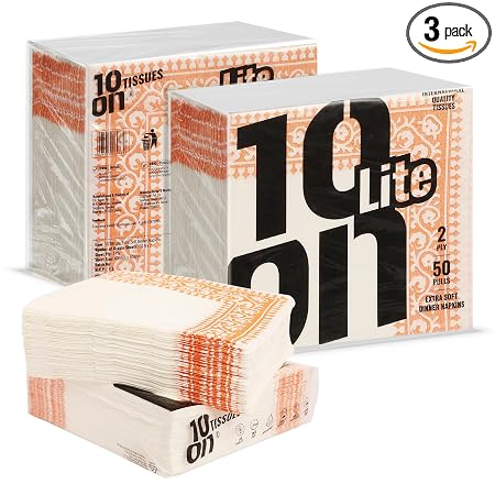10on Tissues Lite Printed Extra Soft Dinner Napkins – 40 × 40 cm – 50 Pulls – 2 Ply
