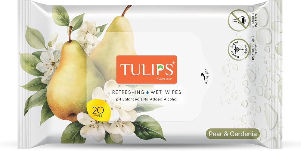 TULIPS Refreshing Wet Wipes – Pear & Gardenia, 20 Wipes