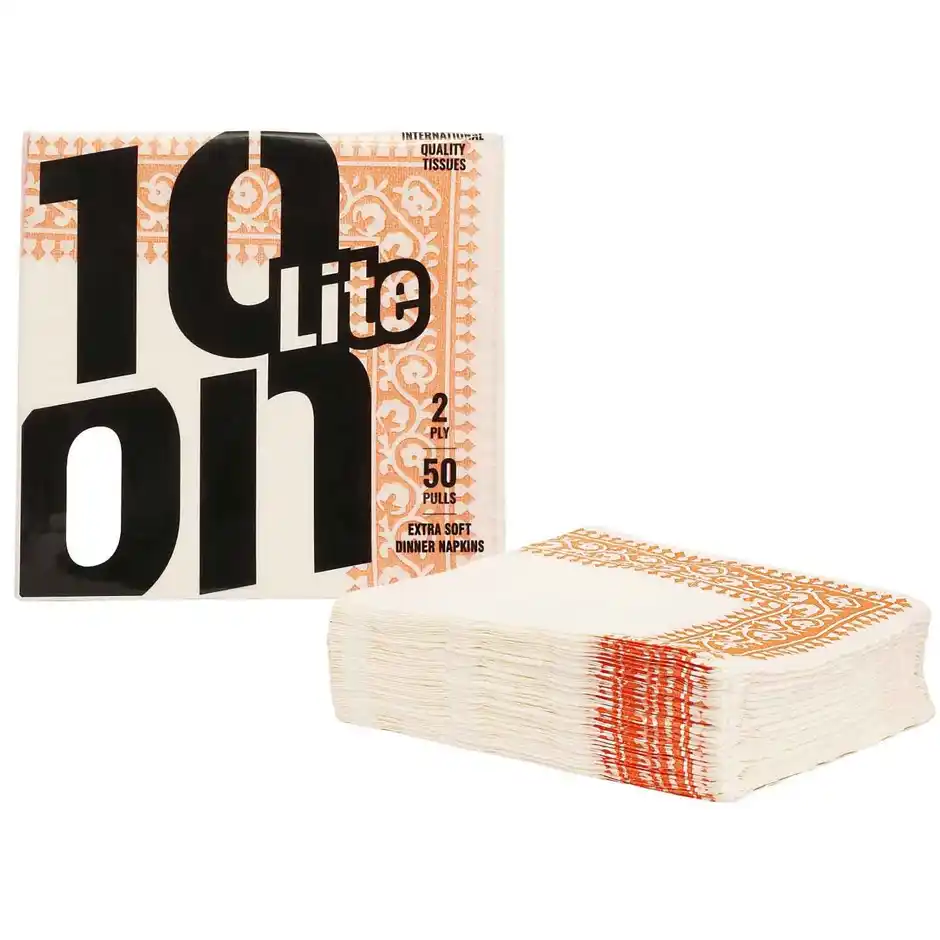 10on Tissues Lite Printed Extra Soft Dinner Napkins – 40 × 40 cm – 50 Pulls – 2 Ply