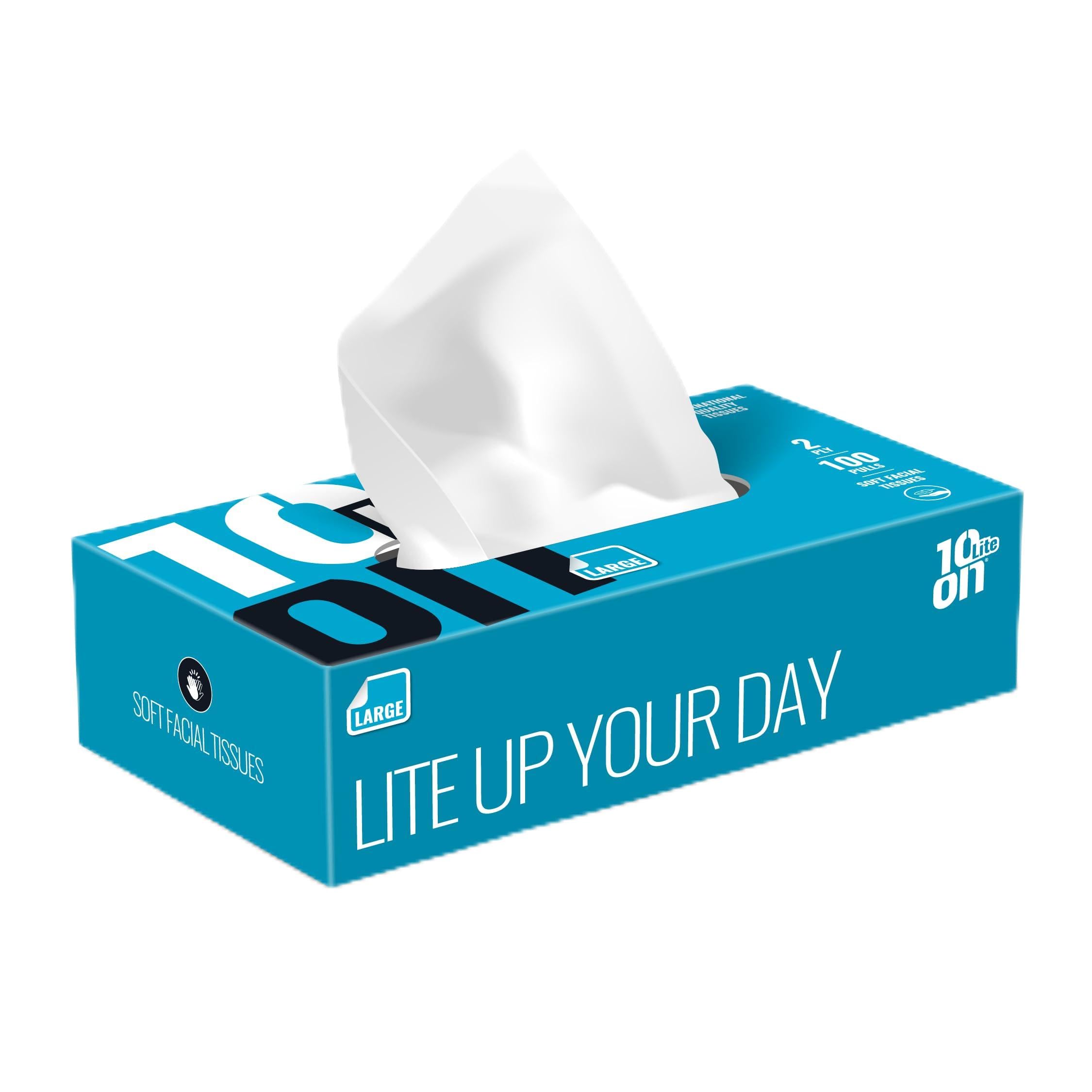 10on Tissues Lite Large Soft Facial Tissues – 20 × 20 cm – 100 Pulls – 2 Ply
